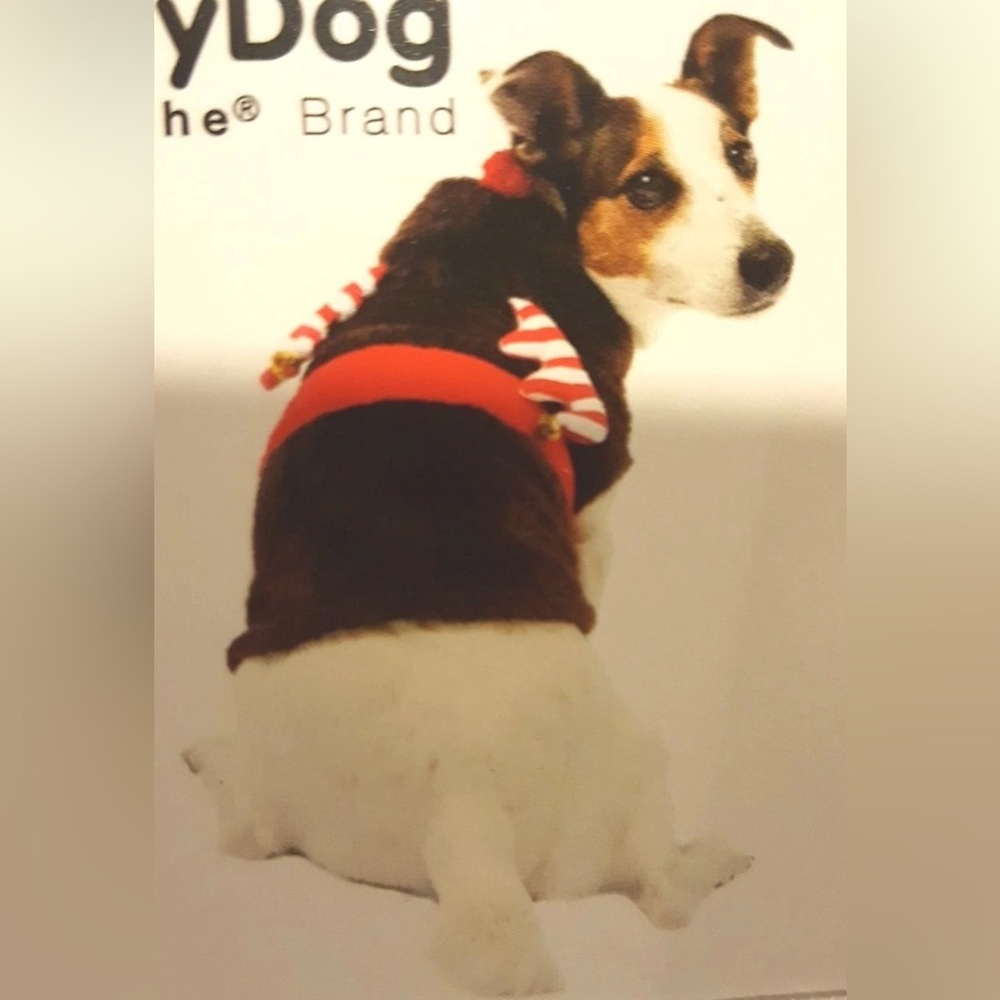 SimplyDog Reindeer Dog Costume Hoodie Brown Red Antlers Bells Medium NWT - Picture 3 of 3